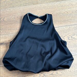 Zara Black Crop Stylish Tank with Silver Trim